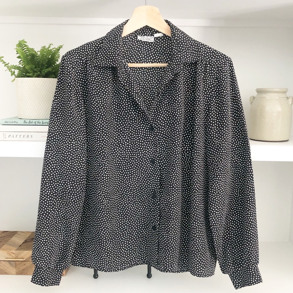 Vintage Russ Petite Black White Polka Dot Blouse